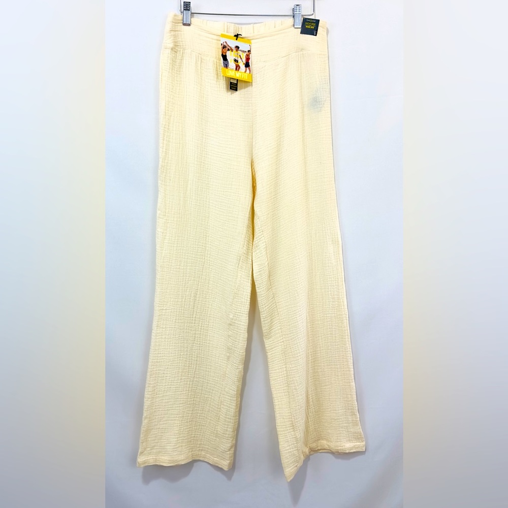 One 5 One -  Cream Gauze Pant High Rise Wide Leg Elastic Back Small NWT